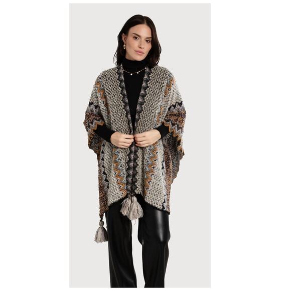 SAACHI Multi Chevron Knit Fringe Duster One Size - Picture 1 of 13